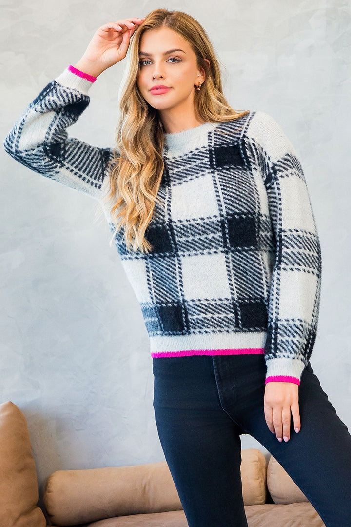 MOHAIR PLAID SWEATER