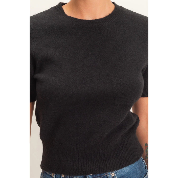 CREW NECK SHORT SLEEVE KNIT TOP