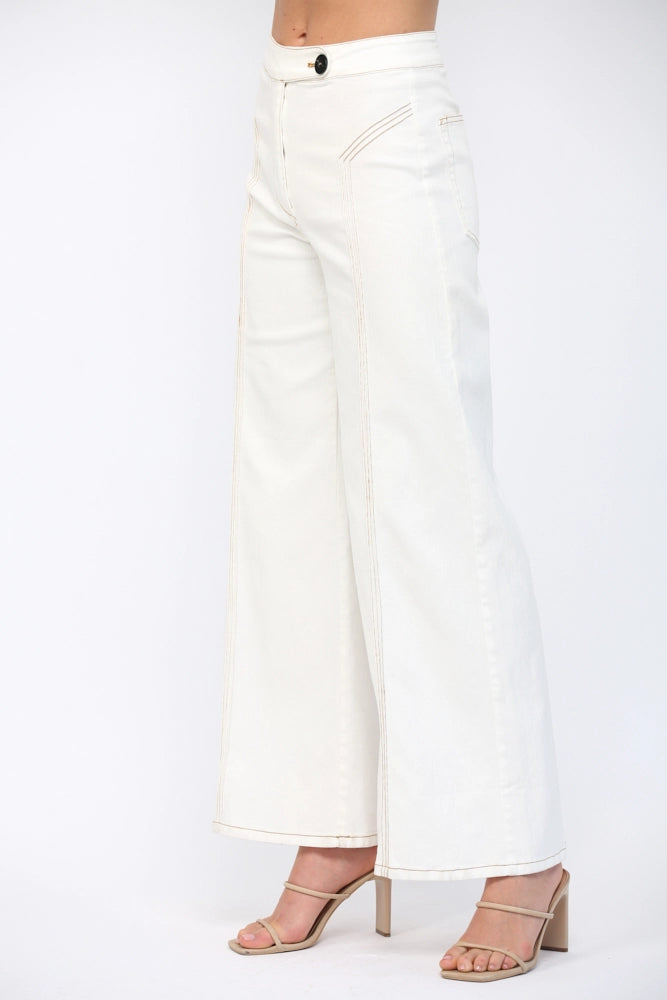 CONTRAST HIGH-WAISTED FLARE PANTS