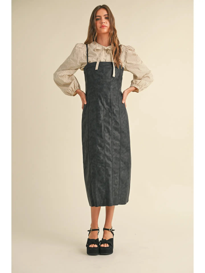 MINERAL WASH EFFECT PU DRESS