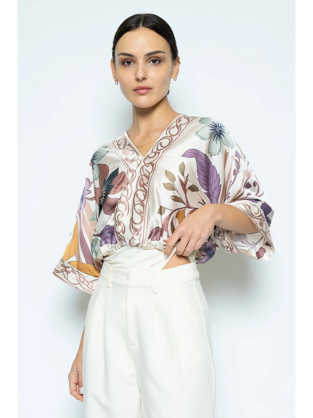 FLORAL PRINT DEEP V NECK BODYSUIT