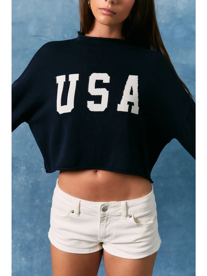 MOCK NECK "USA" SWEATER