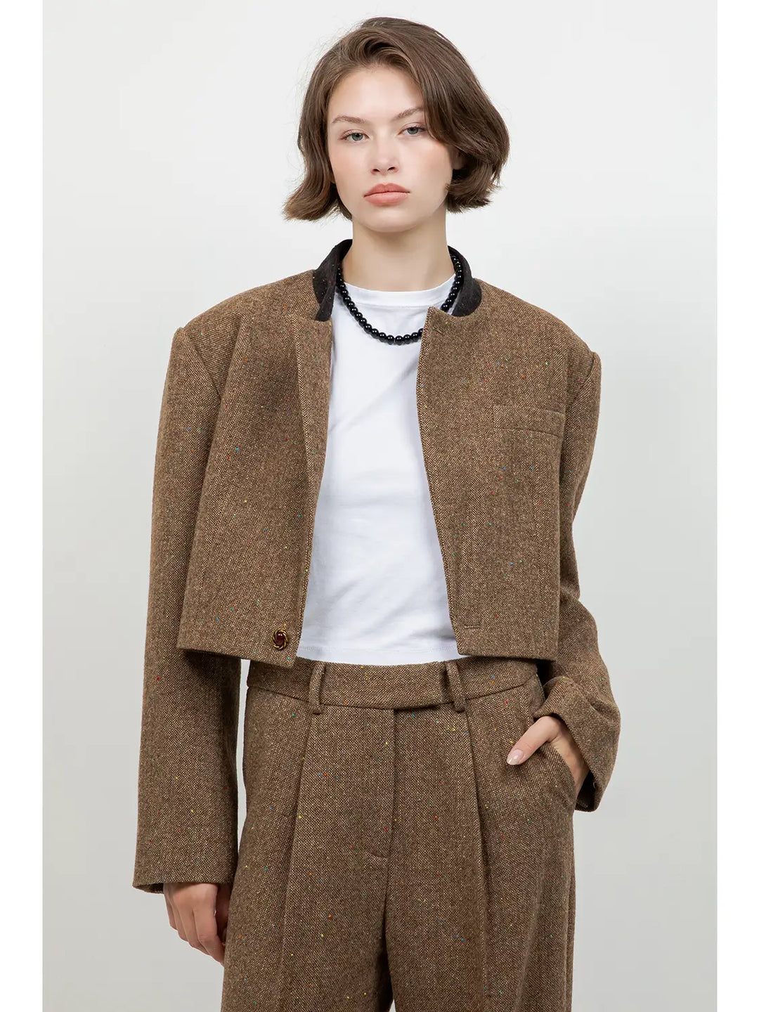 TEXTURED TWEED CROPPED JACKET