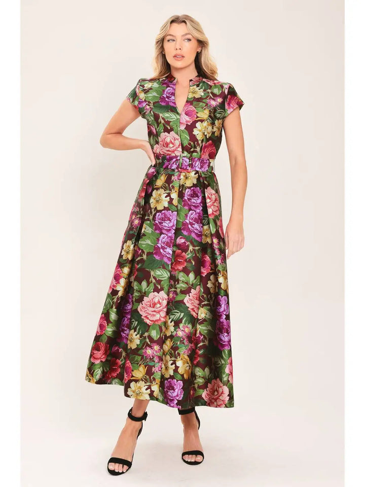 PRINTED WOVEN MIDI DRESS