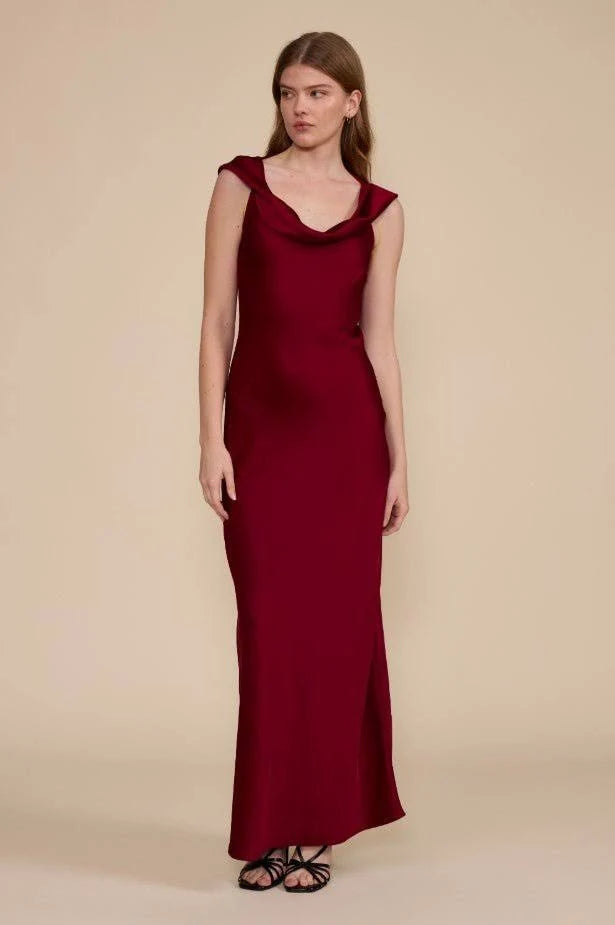 MIREYA SATIN COWL NECK DRESS