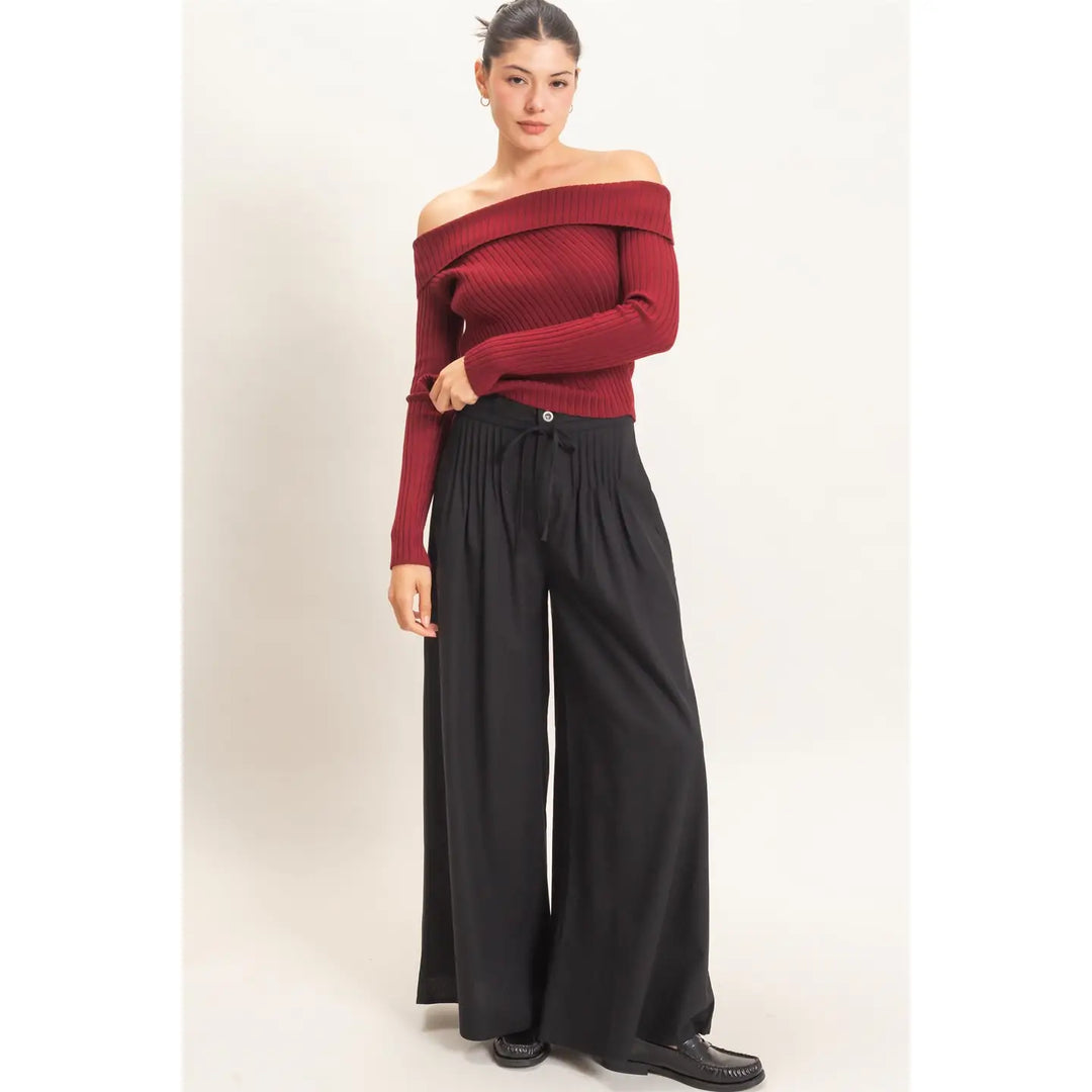 RIBBED OFF-SHOULDER SWEATER