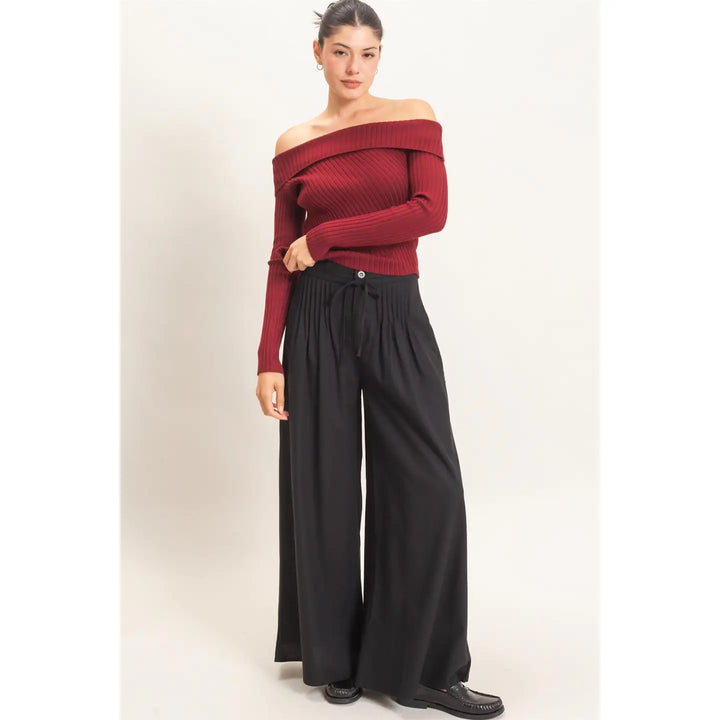 RIBBED OFF-SHOULDER SWEATER