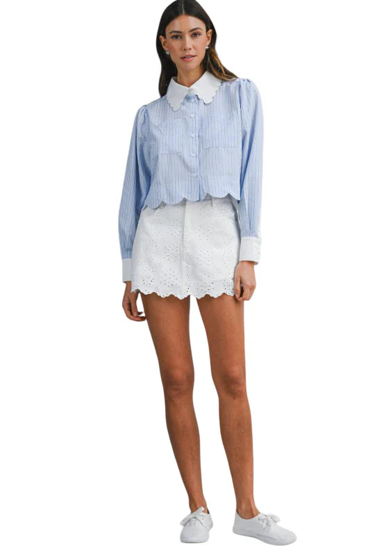 FLORAL EYELET LACE DENIM SKORT