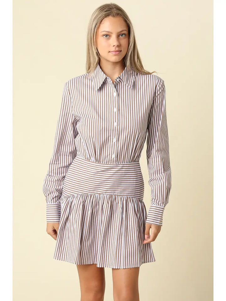 AYRA STRIPED DROP WAIST SHIRT DRESS