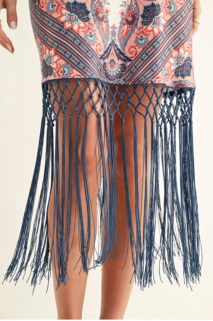 MORGAN BIAS MIDI DRESS WITH FRINGE HEM