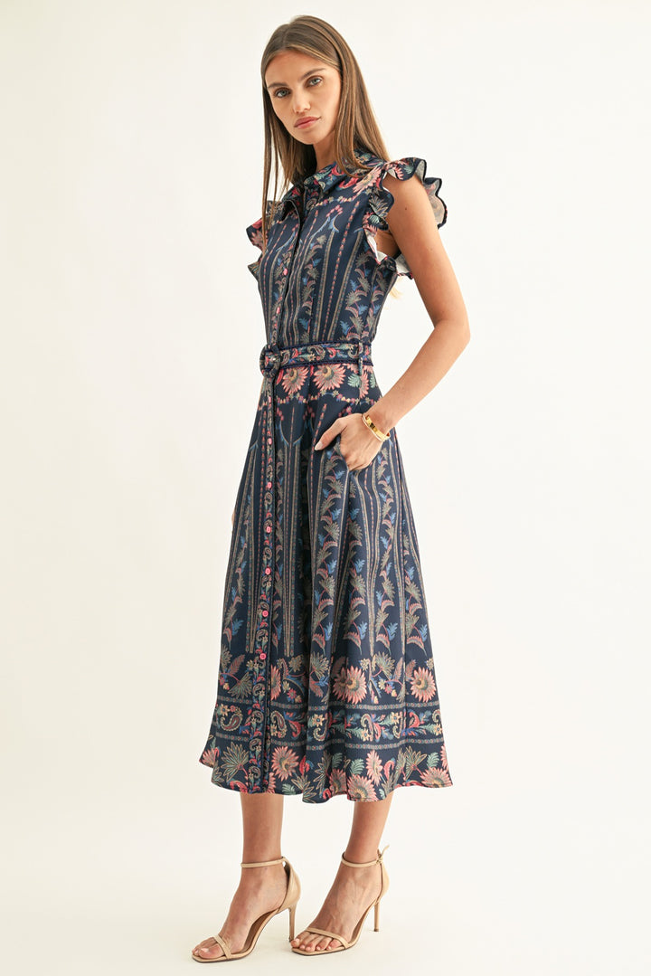 KARLY RUFFLED SLEEVES SHIRT MIDI DRESS