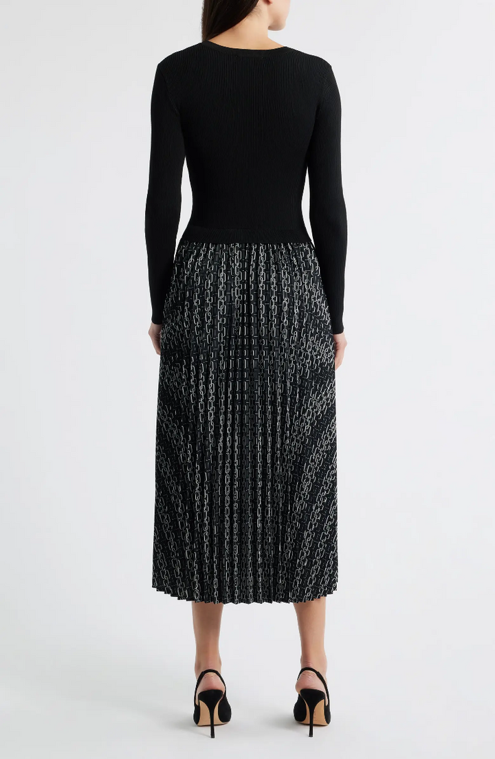 TWOFER LONG SLEEVE SWEATER TOP AND PLEATED PRINT