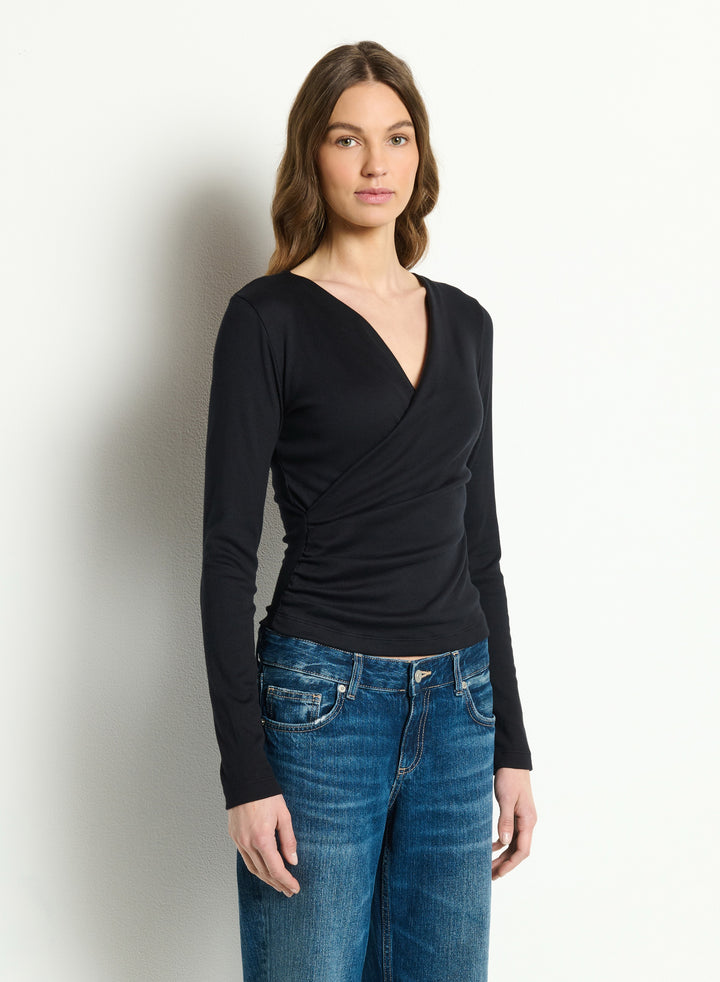 STACIE SHIRRED SURPLICE LONG SLEEVE TOP