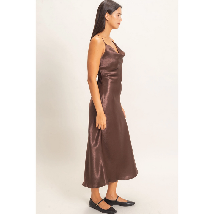 COWL NECK SATIN SLIP DRESS