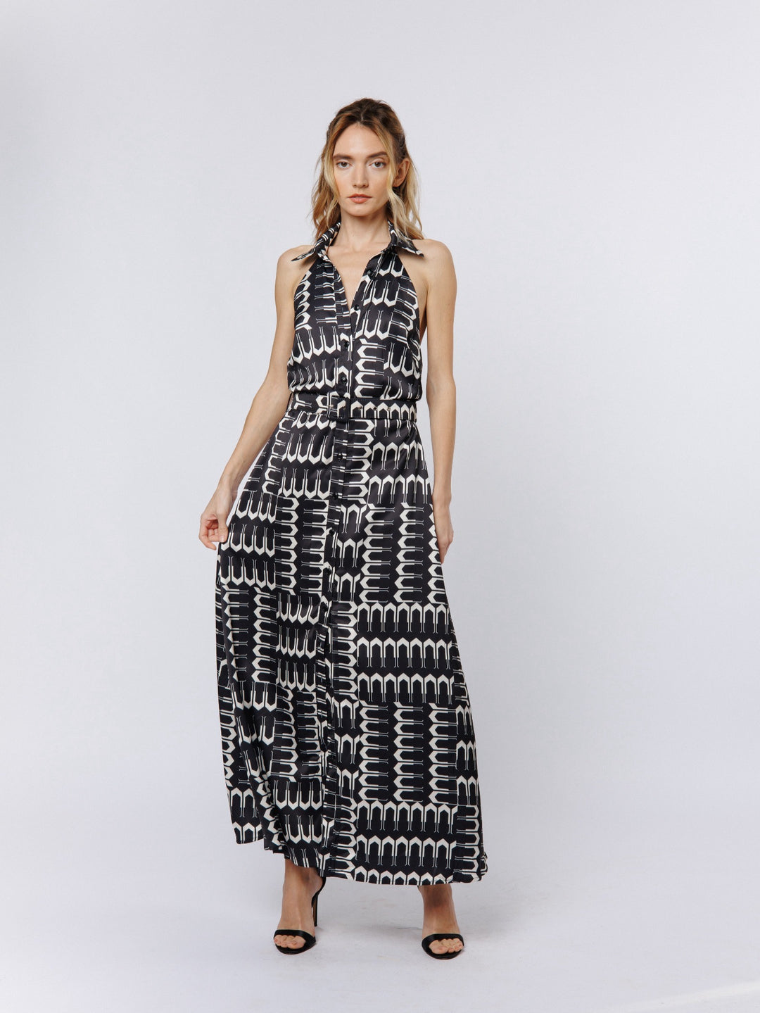 KAISA ABSTRACT GEO HALTER MAXI DRESS
