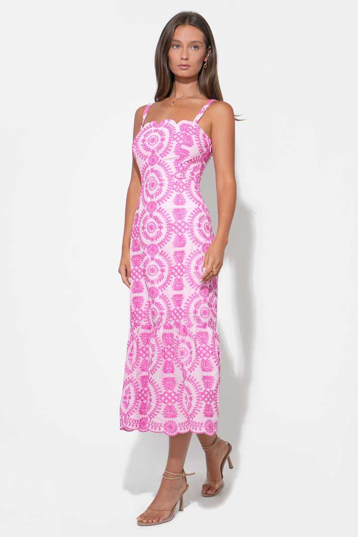 RAELYNN LACE UP TIE BACK EMBROIDERY DRESS