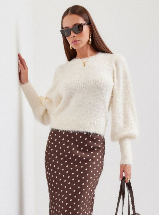 LIA SHIRRED SLEEVE SWEATER