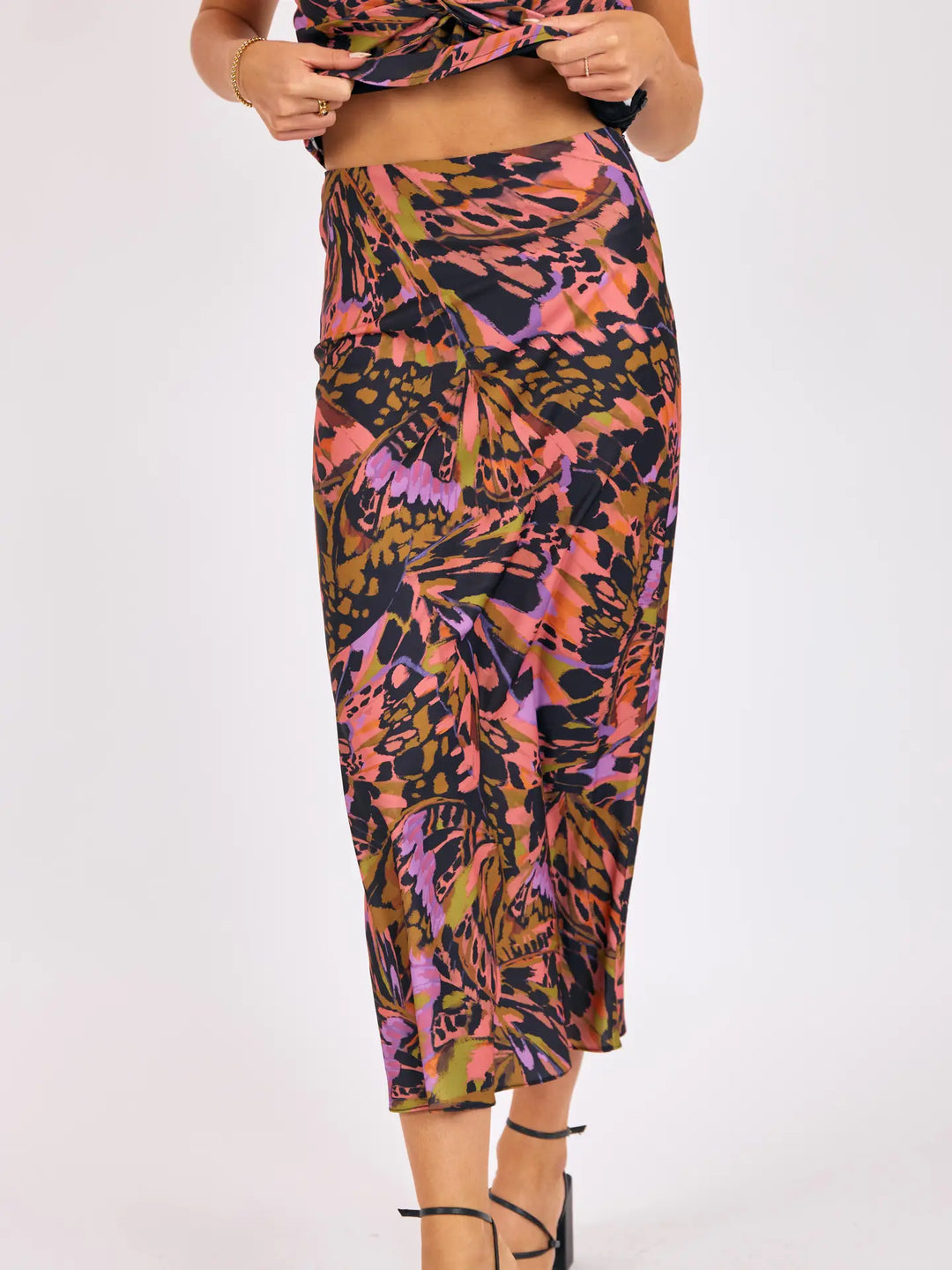 BUTTERFLY KISS BIAS MIDI SKIRT