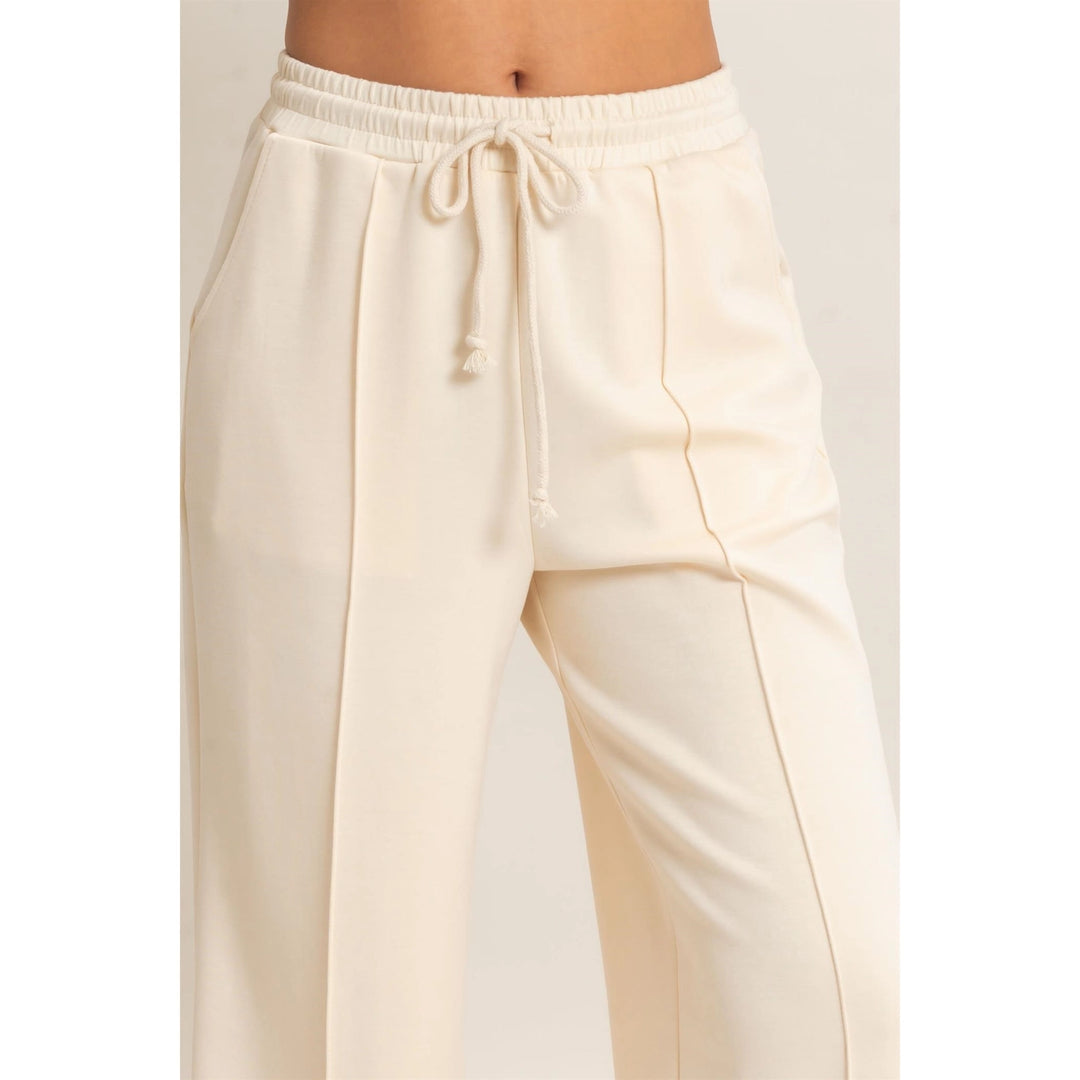 DRAWSTRING WAIST PINTUCK WIDE LEG PANTS