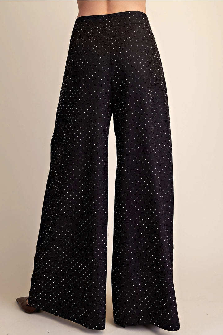 RHINESTONES WIDE LEG FLOWY PANTS