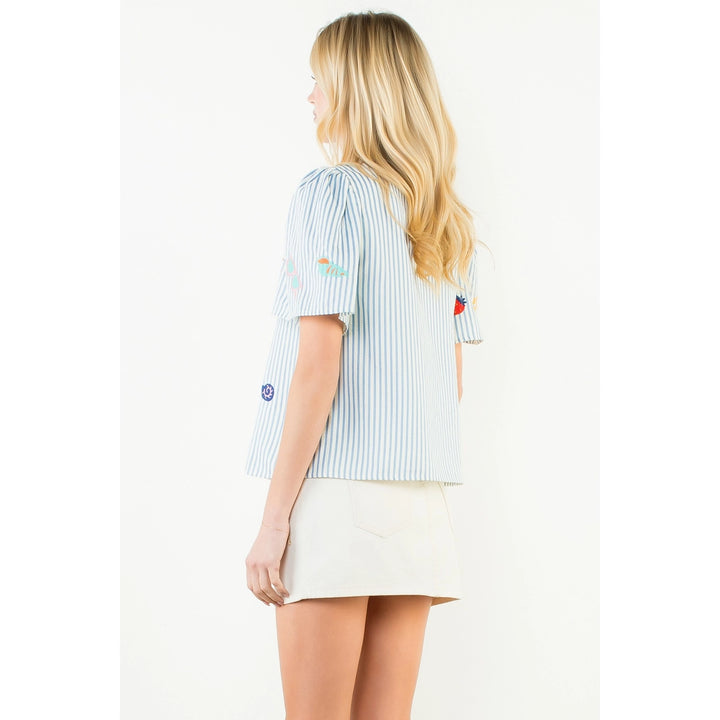STRIPED EMBROIDERY DETAIL TOP