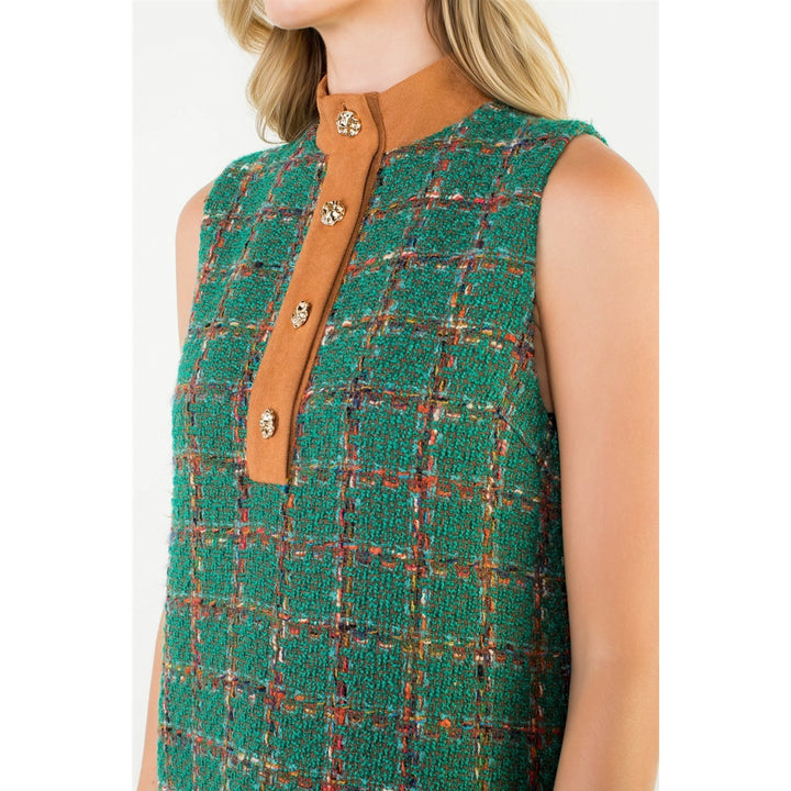 SLEEVELESS TWEED KNIT DRESS