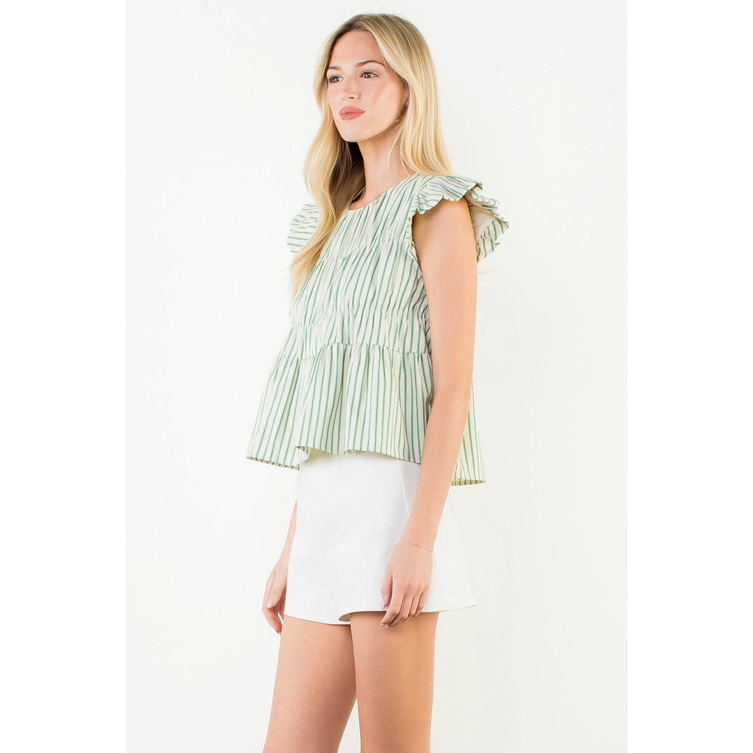 RUFFLE SLEEVE STRIPED TOP