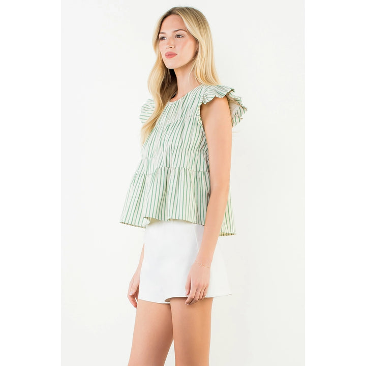 RUFFLE SLEEVE STRIPED TOP