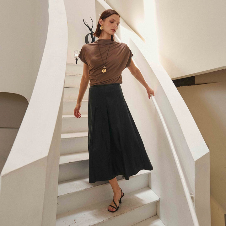 PLEATED SOFT VEGAN LEATHER SKIRT