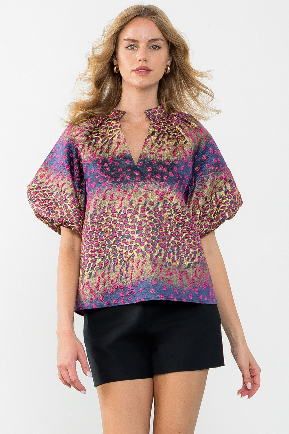 METALLIC DETAIL BELL SLEEVE TOP