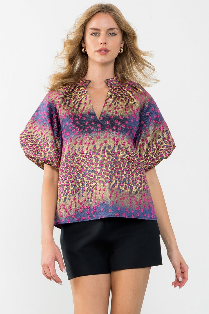 METALLIC DETAIL BELL SLEEVE TOP