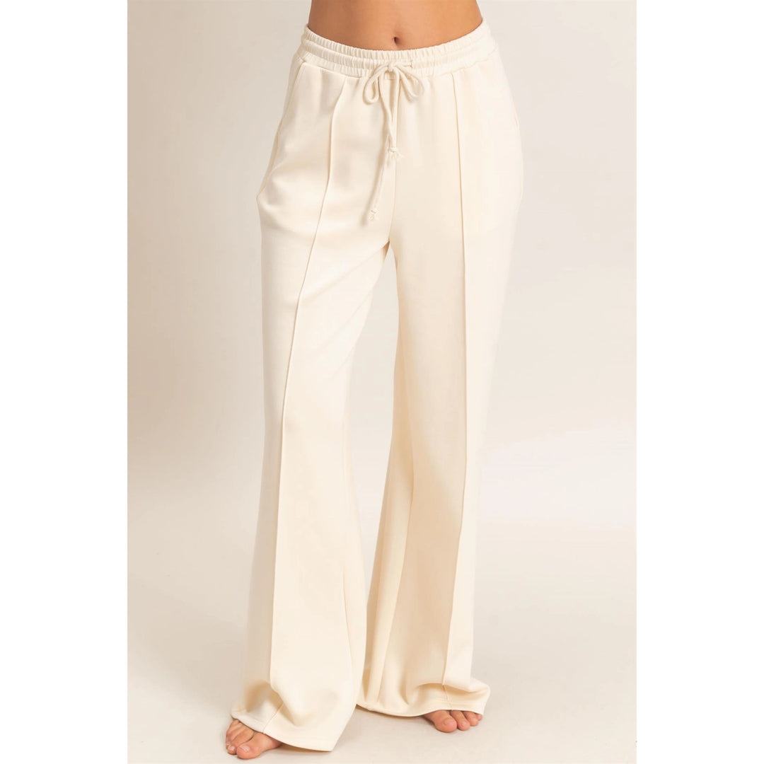 DRAWSTRING WAIST PINTUCK WIDE LEG PANTS