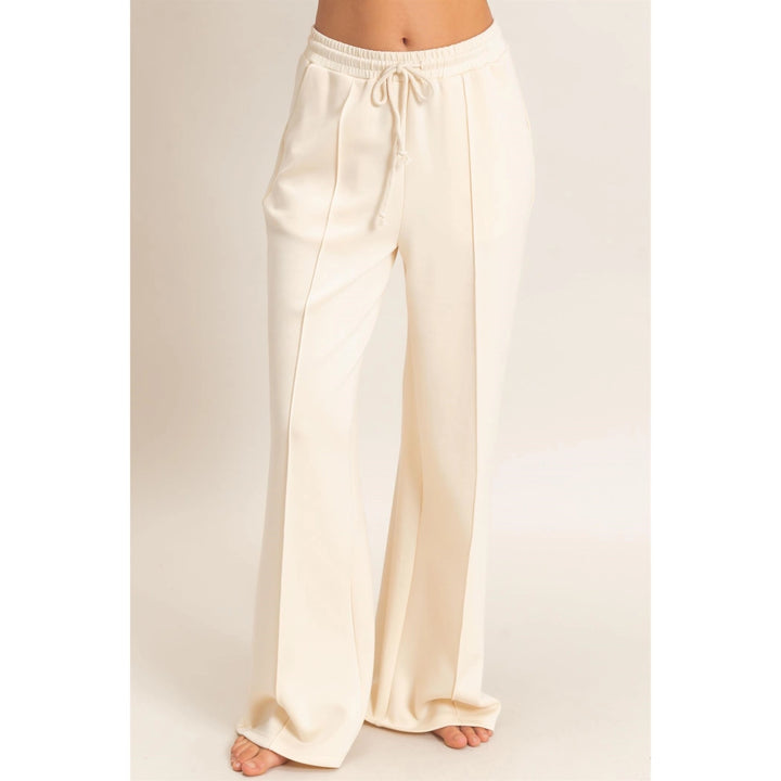 DRAWSTRING WAIST PINTUCK WIDE LEG PANTS