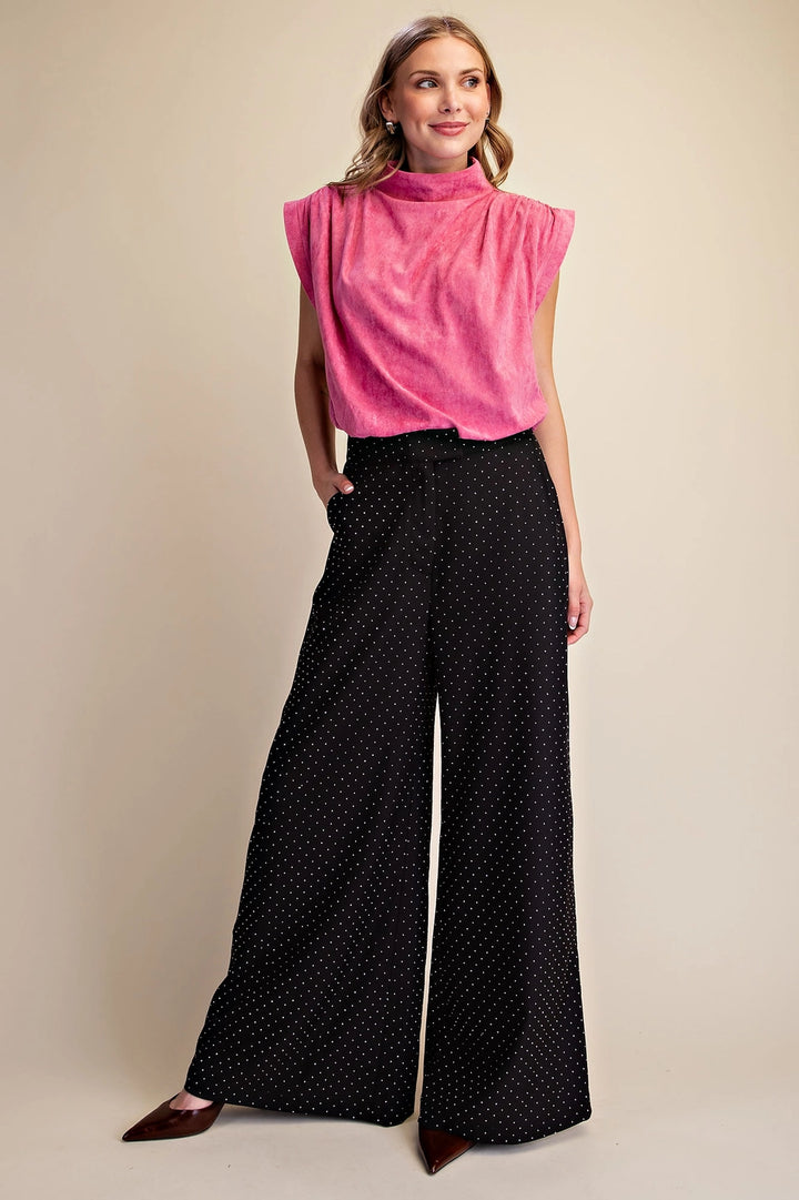 RHINESTONES WIDE LEG FLOWY PANTS