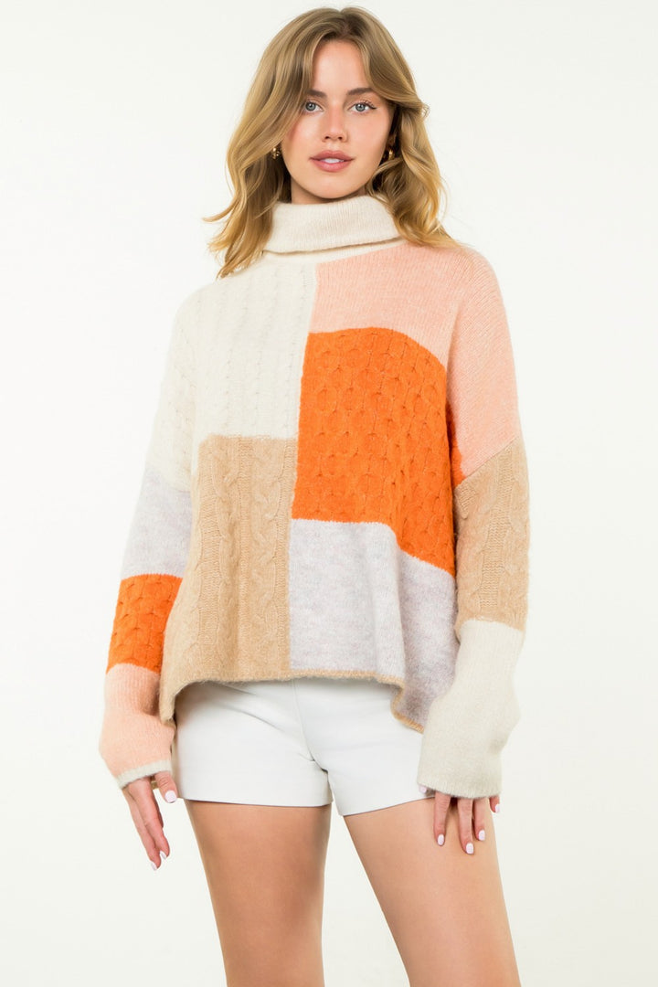 TURTLENECK COLORBLOCK KNIT SWEATER