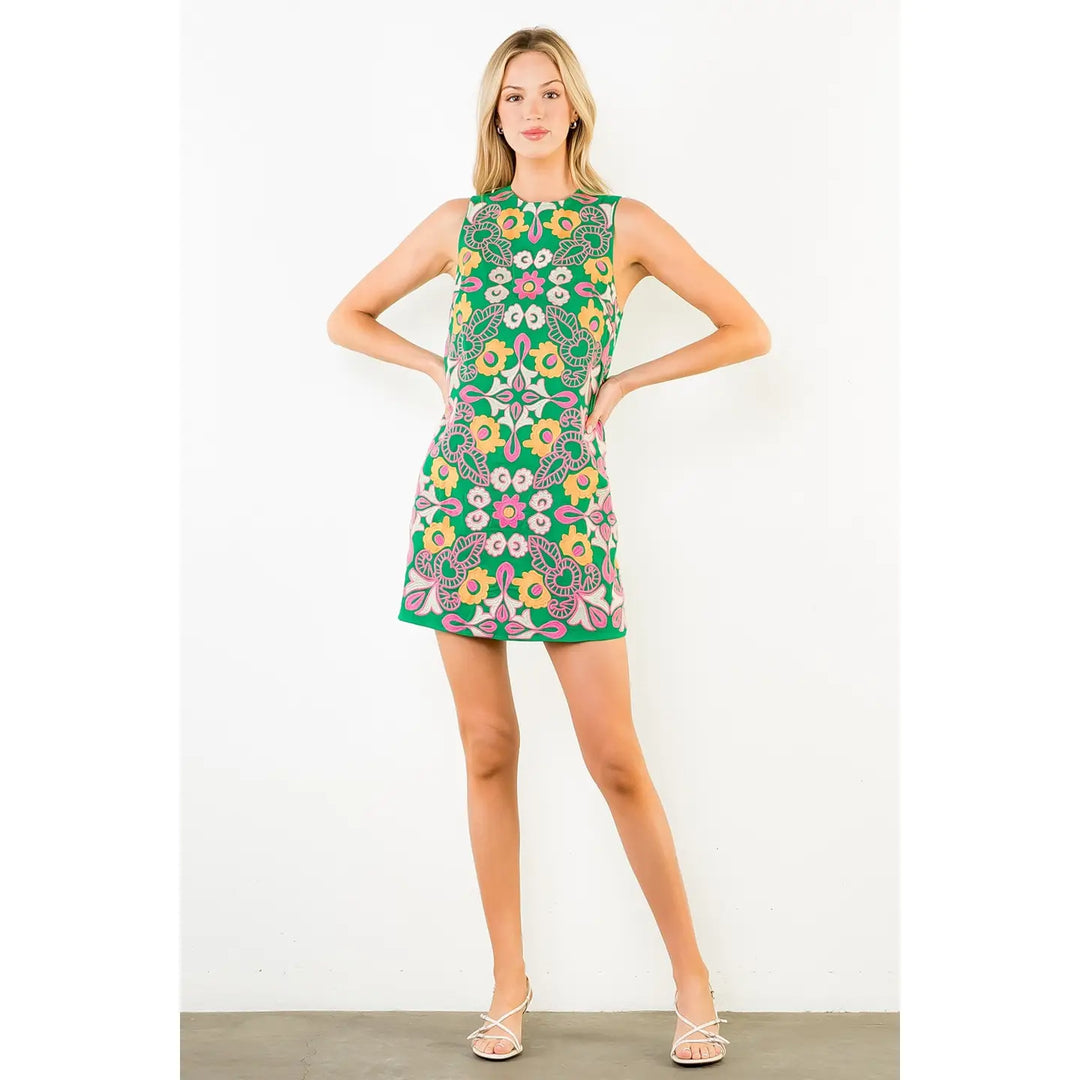 FLORAL EMBROIDERY DETAIL DRESS