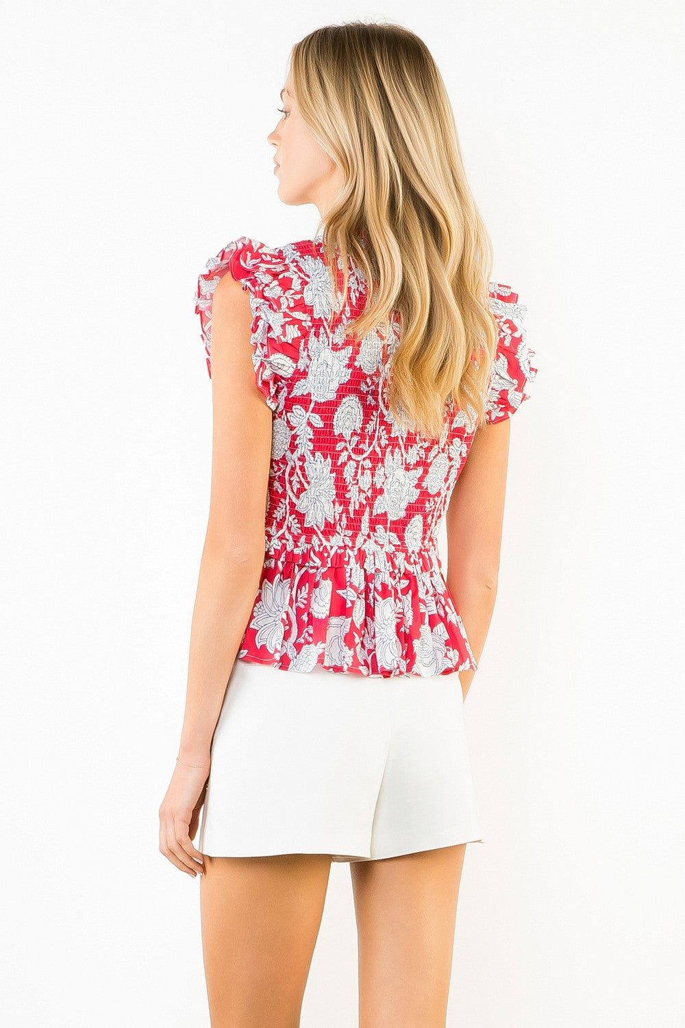 RUFFLED TEXTURED FLORAL TOP