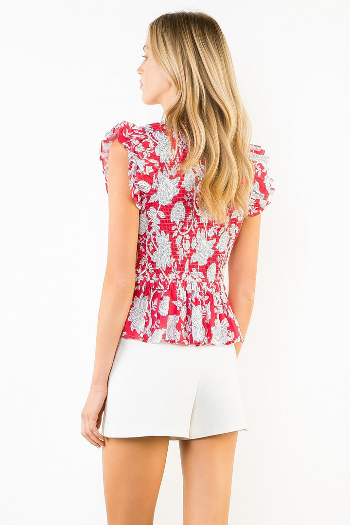 RUFFLED TEXTURED FLORAL TOP