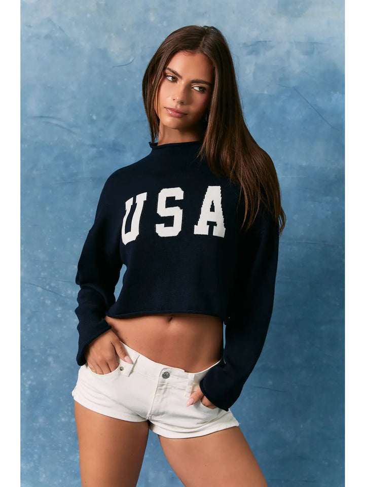 MOCK NECK "USA" SWEATER