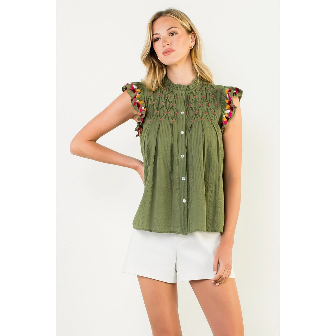 BUTTON UP FLUTTER SLEEVE TOP