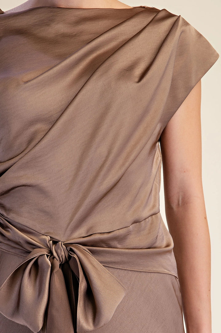 ASYMMETRICAL WAIST TIE MIDI DRESS