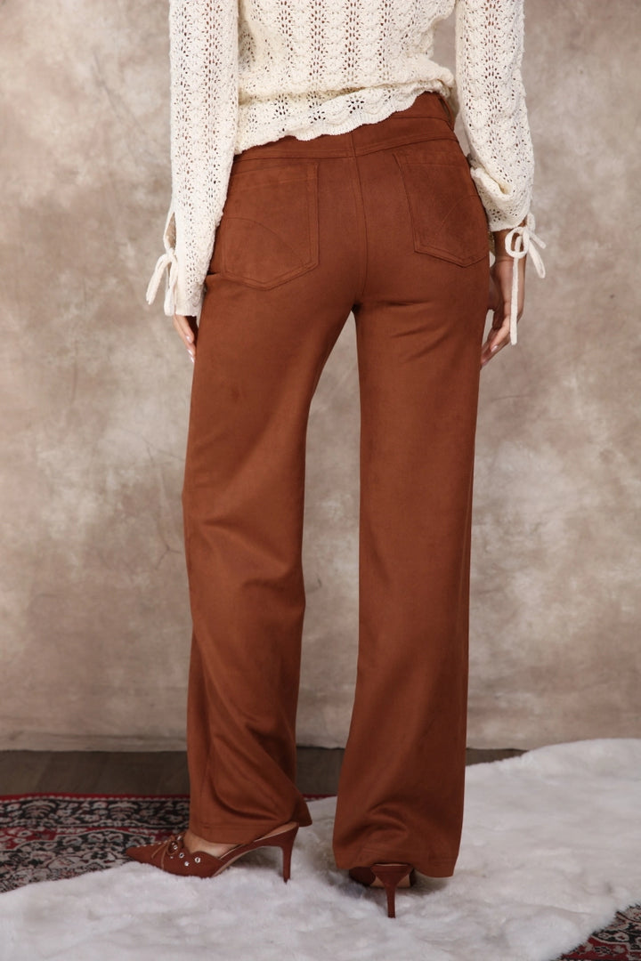 FAUX SUEDE STRAIGHT LEG 5 POCKETS PANTS
