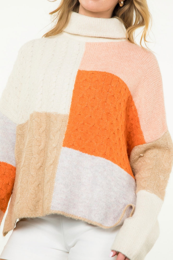 TURTLENECK COLORBLOCK KNIT SWEATER