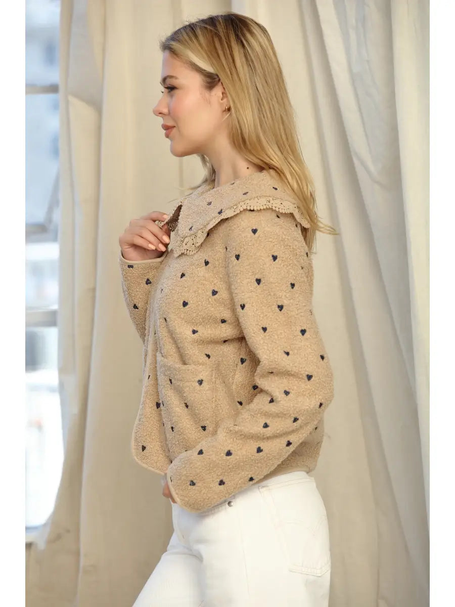SHERPA WITH HEART EMBROIDERY JACKET
