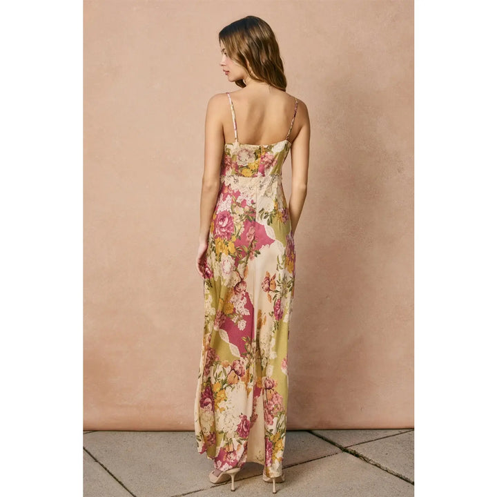 PATCHWORK FLORAL LACE DETAIL MAXI DRESS