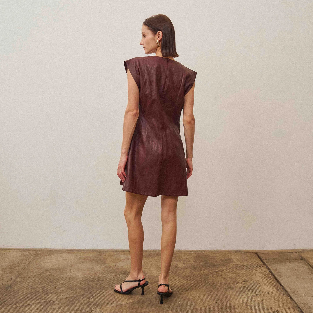FIT &amp; FLARE VEGAN LEATHER DRESS