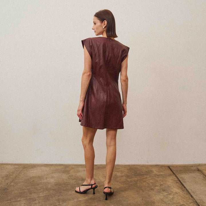 FIT &amp; FLARE VEGAN LEATHER DRESS