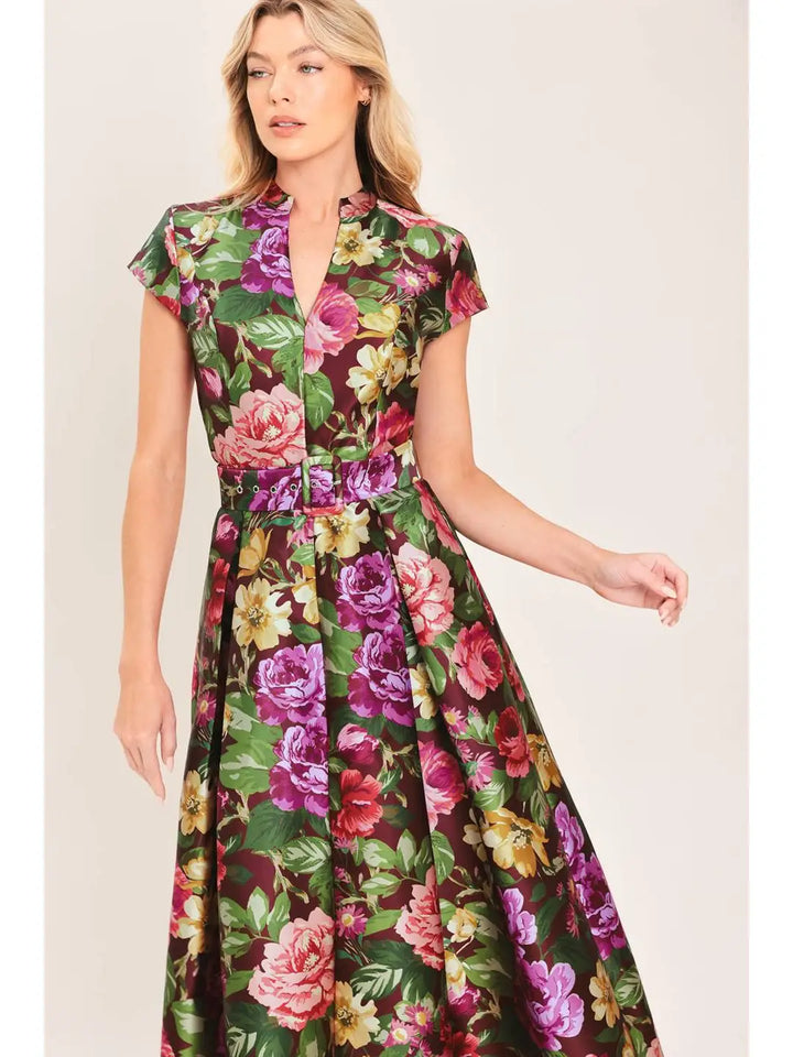 PRINTED WOVEN MIDI DRESS