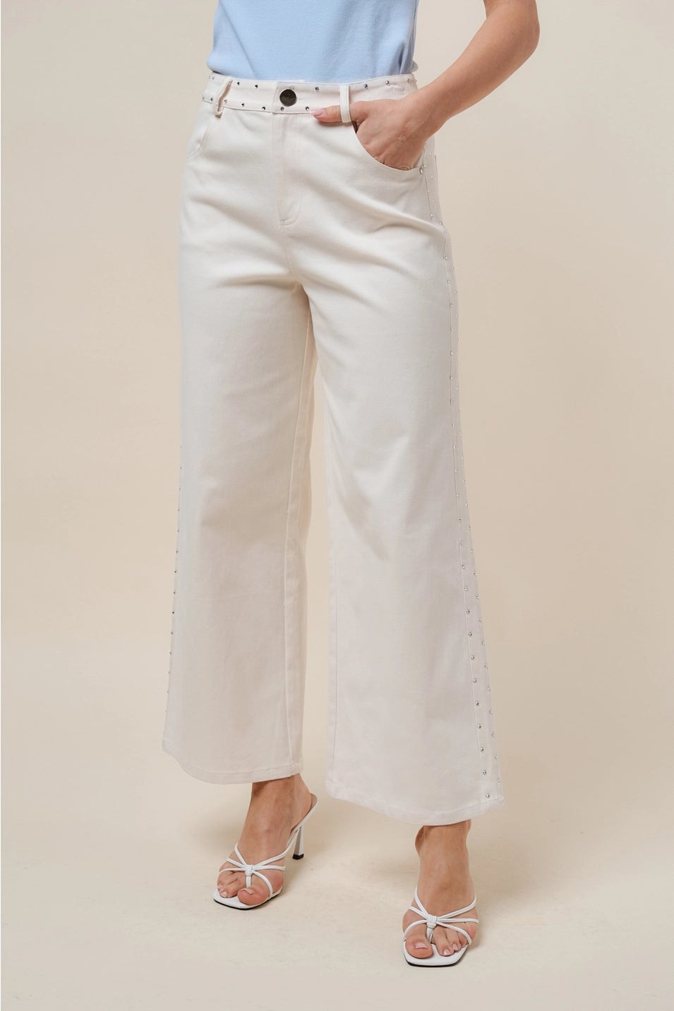 SIDE RHINESTONE DETAILED STRETCH PANTS