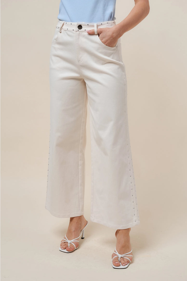 SIDE RHINESTONE DETAILED STRETCH PANTS